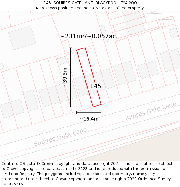 145, SQUIRES GATE LANE, BLACKPOOL, FY4 2QQ: Plot and title map