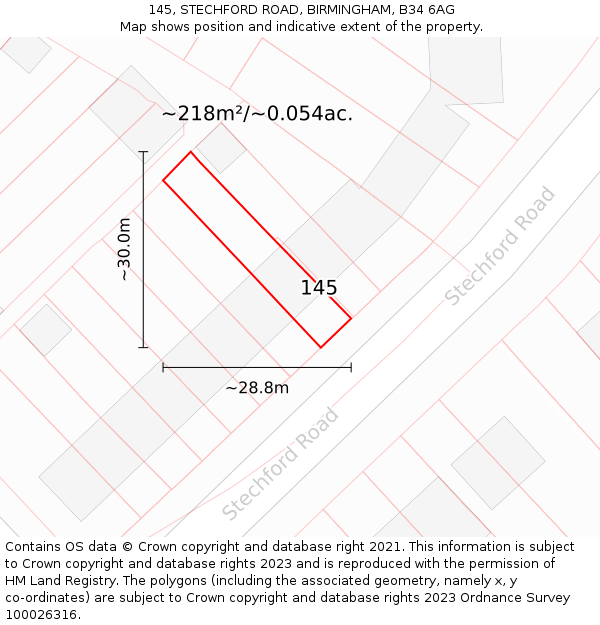 145, STECHFORD ROAD, BIRMINGHAM, B34 6AG: Plot and title map