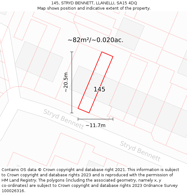 145, STRYD BENNETT, LLANELLI, SA15 4DQ: Plot and title map