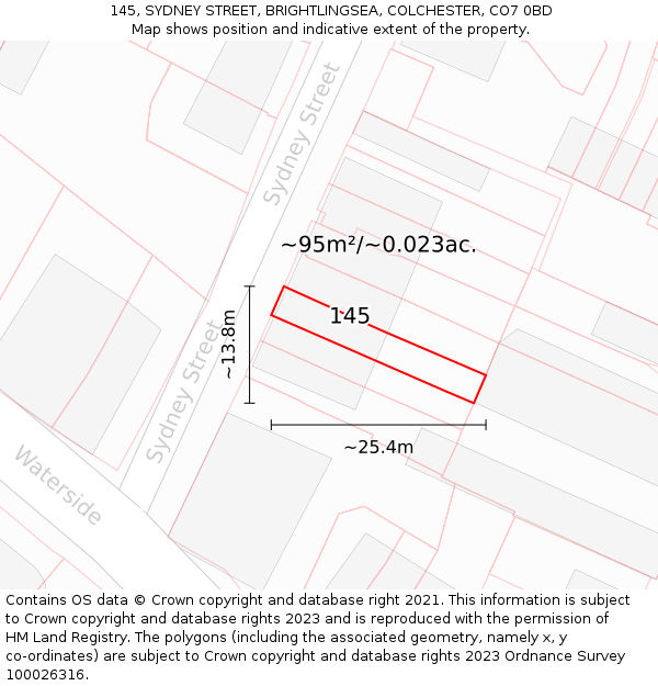 145, SYDNEY STREET, BRIGHTLINGSEA, COLCHESTER, CO7 0BD: Plot and title map