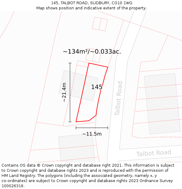 145, TALBOT ROAD, SUDBURY, CO10 1WG: Plot and title map