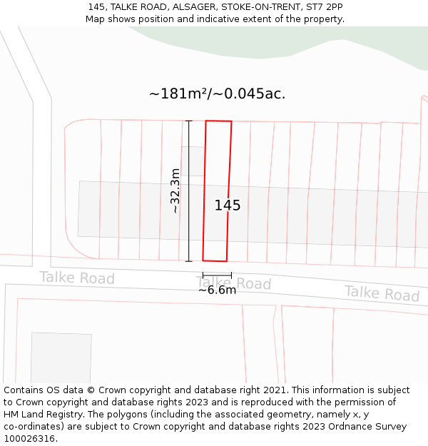 145, TALKE ROAD, ALSAGER, STOKE-ON-TRENT, ST7 2PP: Plot and title map