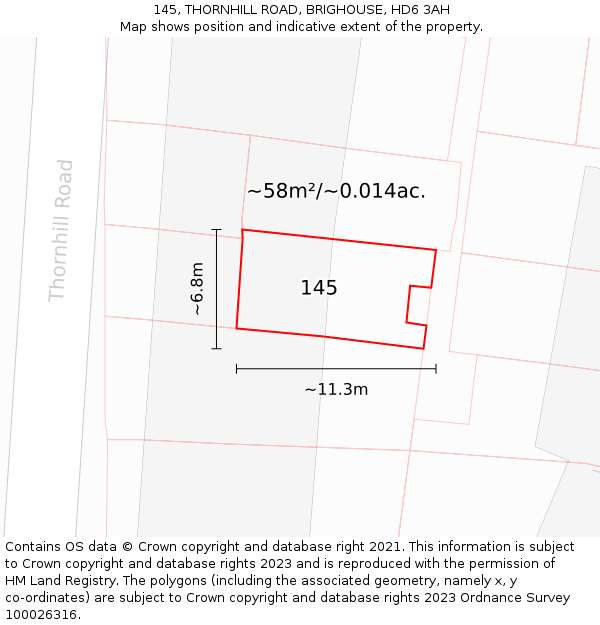 145, THORNHILL ROAD, BRIGHOUSE, HD6 3AH: Plot and title map