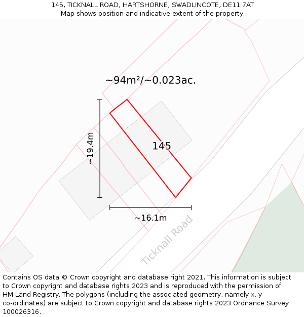 145, TICKNALL ROAD, HARTSHORNE, SWADLINCOTE, DE11 7AT: Plot and title map