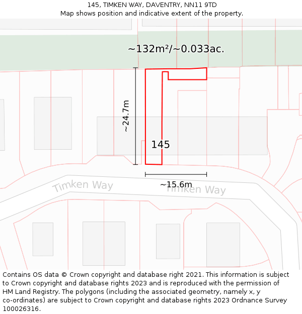 145, TIMKEN WAY, DAVENTRY, NN11 9TD: Plot and title map
