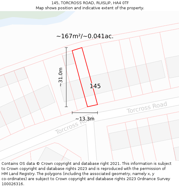 145, TORCROSS ROAD, RUISLIP, HA4 0TF: Plot and title map