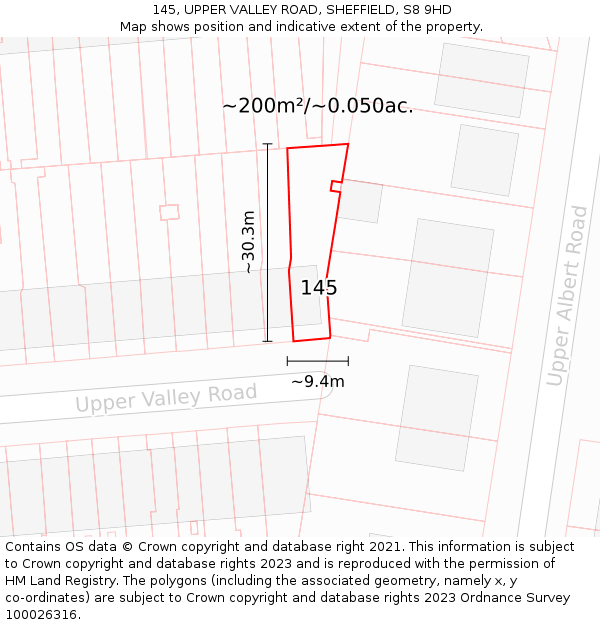 145, UPPER VALLEY ROAD, SHEFFIELD, S8 9HD: Plot and title map