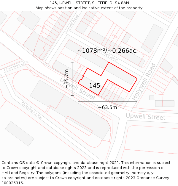 145, UPWELL STREET, SHEFFIELD, S4 8AN: Plot and title map