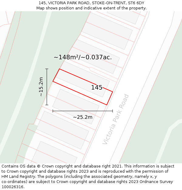 145, VICTORIA PARK ROAD, STOKE-ON-TRENT, ST6 6DY: Plot and title map