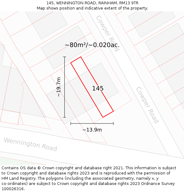 145, WENNINGTON ROAD, RAINHAM, RM13 9TR: Plot and title map