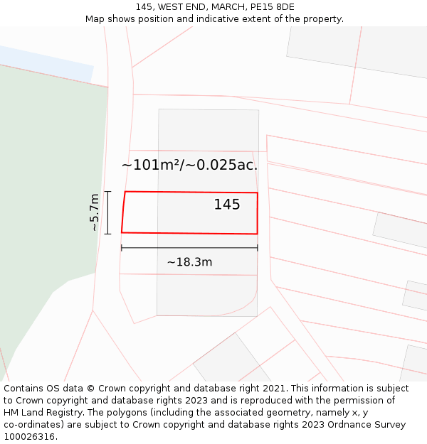 145, WEST END, MARCH, PE15 8DE: Plot and title map