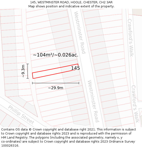 145, WESTMINSTER ROAD, HOOLE, CHESTER, CH2 3AR: Plot and title map