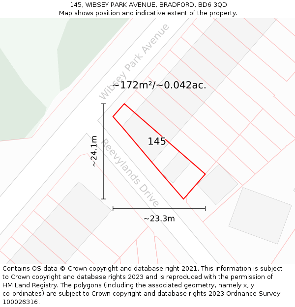 145, WIBSEY PARK AVENUE, BRADFORD, BD6 3QD: Plot and title map