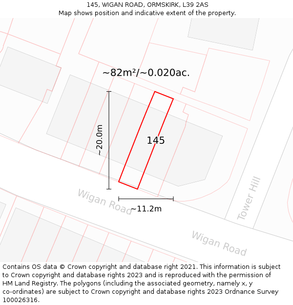 145, WIGAN ROAD, ORMSKIRK, L39 2AS: Plot and title map