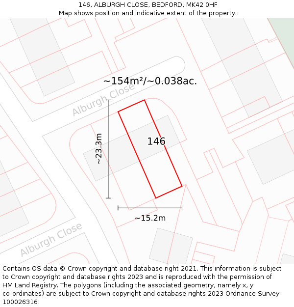 146, ALBURGH CLOSE, BEDFORD, MK42 0HF: Plot and title map