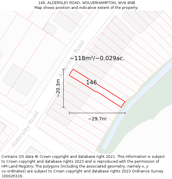 146, ALDERSLEY ROAD, WOLVERHAMPTON, WV6 9NB: Plot and title map