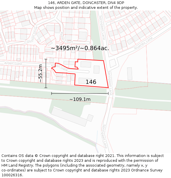 146, ARDEN GATE, DONCASTER, DN4 9DP: Plot and title map