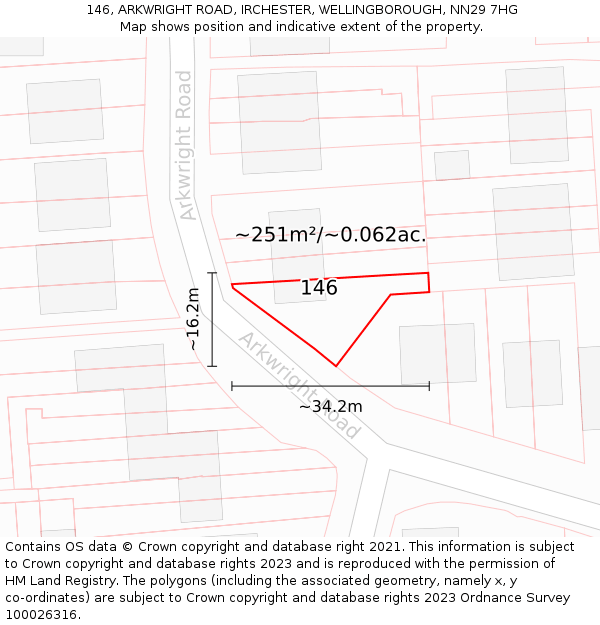 146, ARKWRIGHT ROAD, IRCHESTER, WELLINGBOROUGH, NN29 7HG: Plot and title map