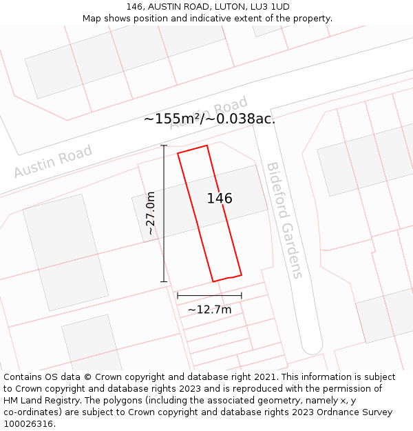 146, AUSTIN ROAD, LUTON, LU3 1UD: Plot and title map