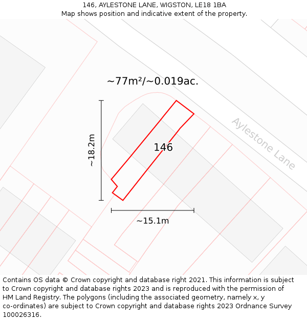 146, AYLESTONE LANE, WIGSTON, LE18 1BA: Plot and title map