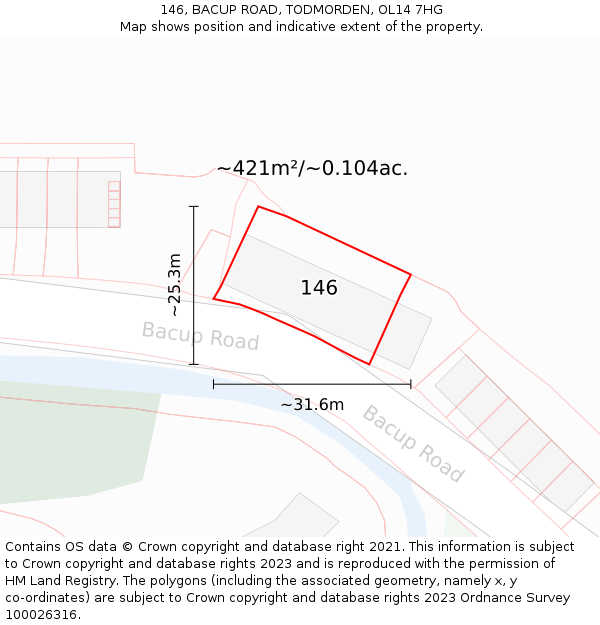 146, BACUP ROAD, TODMORDEN, OL14 7HG: Plot and title map
