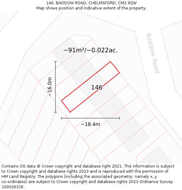146, BADDOW ROAD, CHELMSFORD, CM2 9QW: Plot and title map