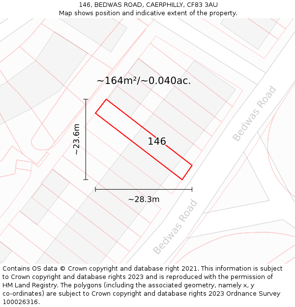 146, BEDWAS ROAD, CAERPHILLY, CF83 3AU: Plot and title map