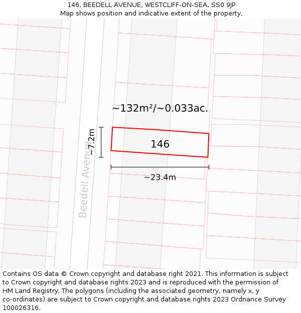 146, BEEDELL AVENUE, WESTCLIFF-ON-SEA, SS0 9JP: Plot and title map