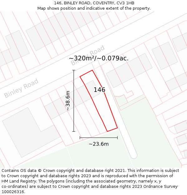 146, BINLEY ROAD, COVENTRY, CV3 1HB: Plot and title map