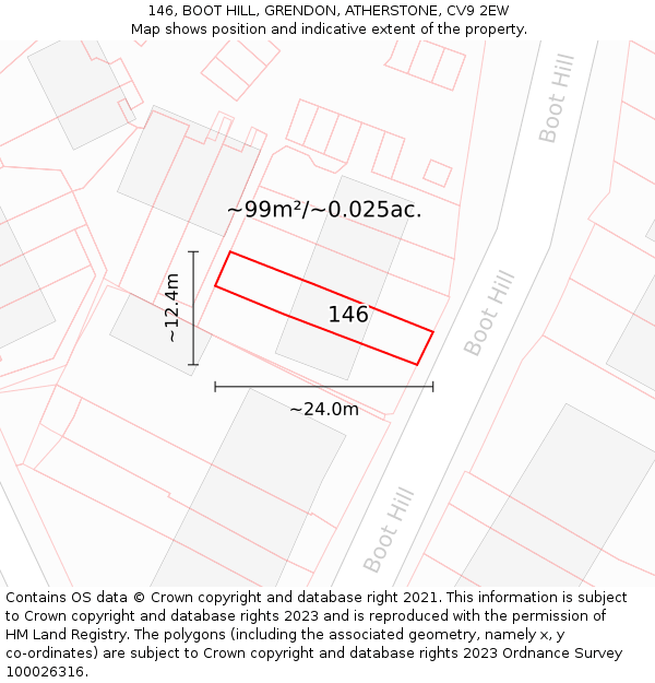 146, BOOT HILL, GRENDON, ATHERSTONE, CV9 2EW: Plot and title map