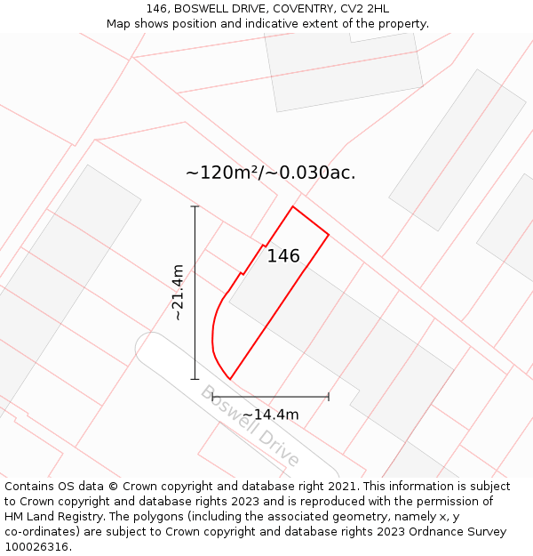 146, BOSWELL DRIVE, COVENTRY, CV2 2HL: Plot and title map
