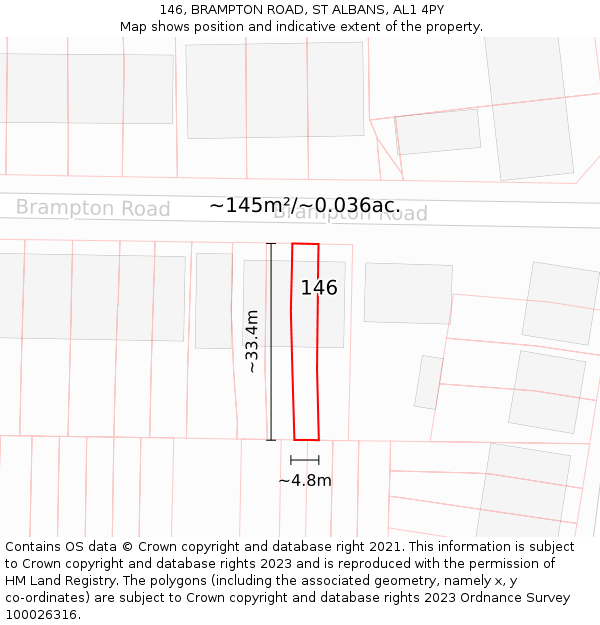 146, BRAMPTON ROAD, ST ALBANS, AL1 4PY: Plot and title map