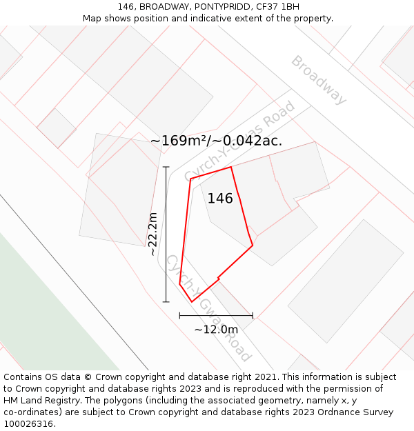 146, BROADWAY, PONTYPRIDD, CF37 1BH: Plot and title map