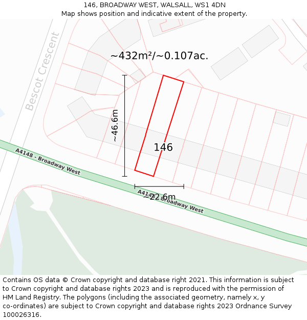 146, BROADWAY WEST, WALSALL, WS1 4DN: Plot and title map