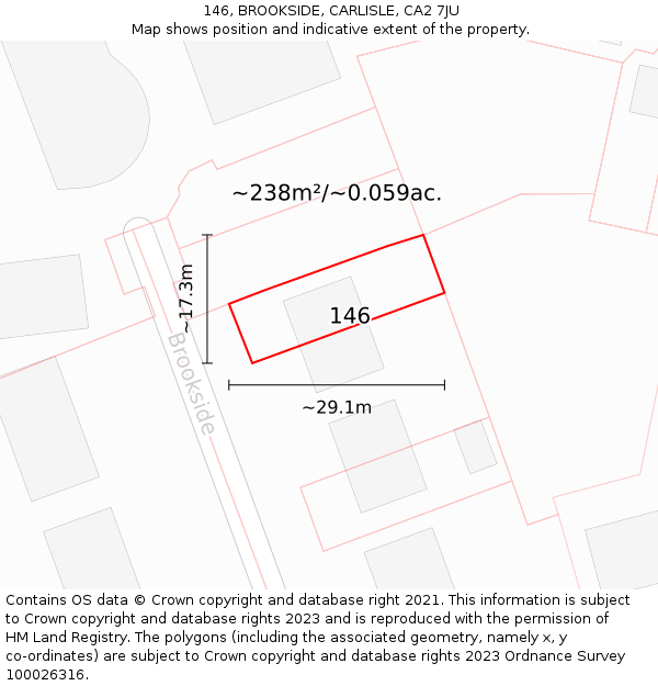 146, BROOKSIDE, CARLISLE, CA2 7JU: Plot and title map