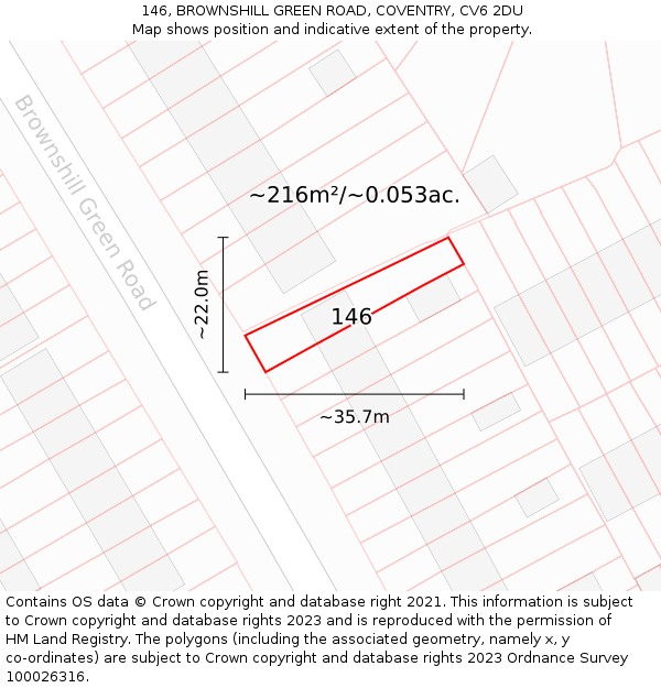 146, BROWNSHILL GREEN ROAD, COVENTRY, CV6 2DU: Plot and title map