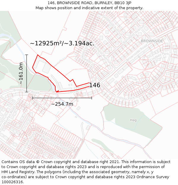 146, BROWNSIDE ROAD, BURNLEY, BB10 3JP: Plot and title map