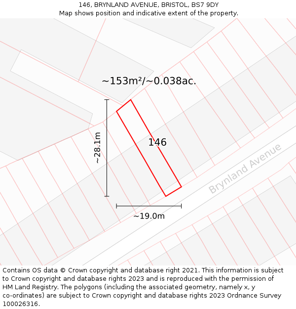 146, BRYNLAND AVENUE, BRISTOL, BS7 9DY: Plot and title map