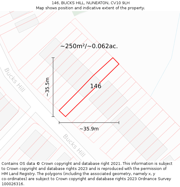 146, BUCKS HILL, NUNEATON, CV10 9LH: Plot and title map