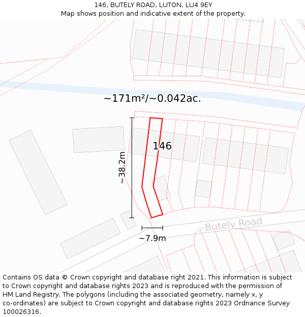 146, BUTELY ROAD, LUTON, LU4 9EY: Plot and title map
