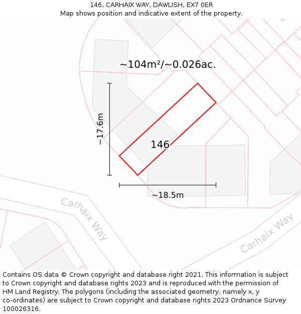 146, CARHAIX WAY, DAWLISH, EX7 0ER: Plot and title map