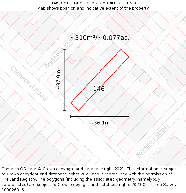 146, CATHEDRAL ROAD, CARDIFF, CF11 9JB: Plot and title map