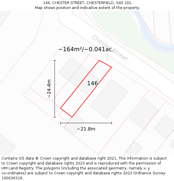 146, CHESTER STREET, CHESTERFIELD, S40 1DL: Plot and title map