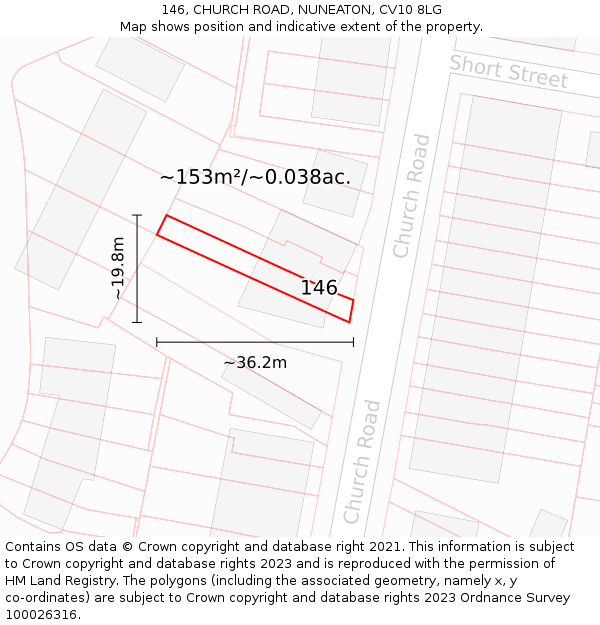 146, CHURCH ROAD, NUNEATON, CV10 8LG: Plot and title map