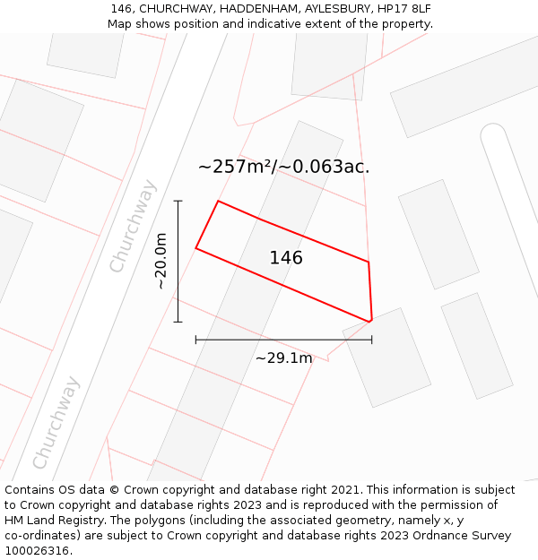146, CHURCHWAY, HADDENHAM, AYLESBURY, HP17 8LF: Plot and title map