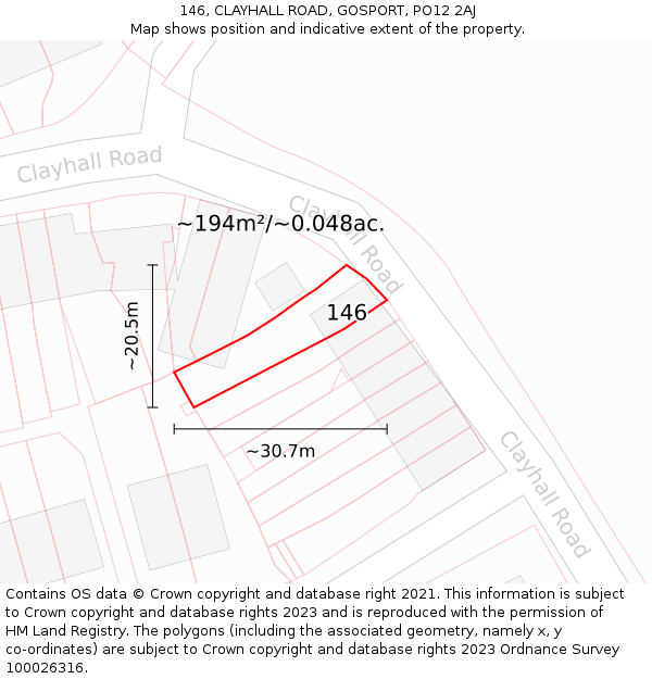 146, CLAYHALL ROAD, GOSPORT, PO12 2AJ: Plot and title map