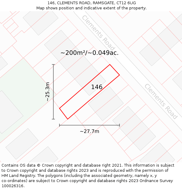 146, CLEMENTS ROAD, RAMSGATE, CT12 6UG: Plot and title map