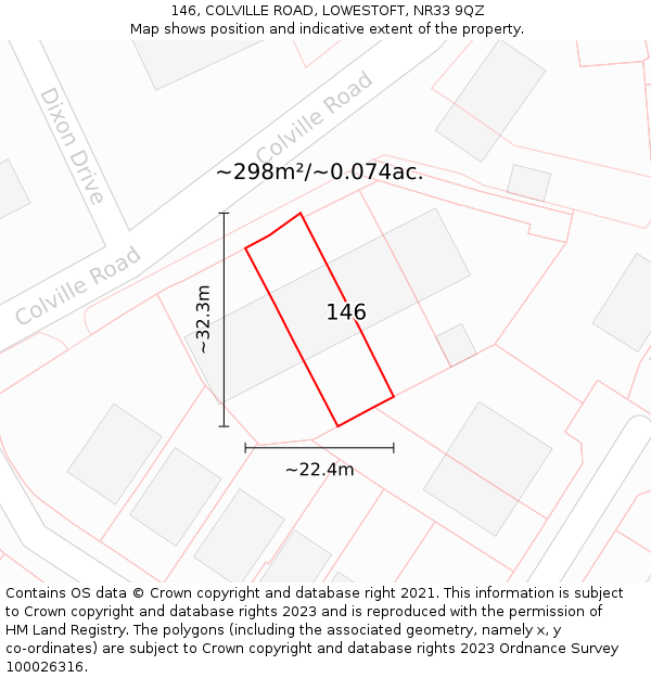 146, COLVILLE ROAD, LOWESTOFT, NR33 9QZ: Plot and title map