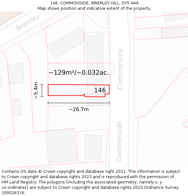 146, COMMONSIDE, BRIERLEY HILL, DY5 4AA: Plot and title map