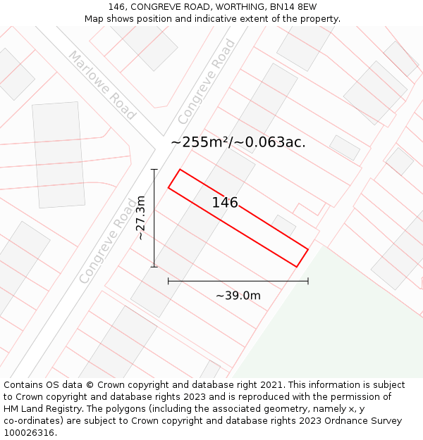 146, CONGREVE ROAD, WORTHING, BN14 8EW: Plot and title map